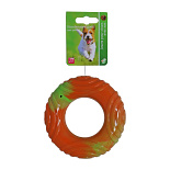 Hondenspeelgoed Ribbelring met Piep Oranje/Groen 12 cm