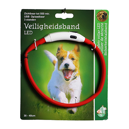Veiligheidshalsband Led Verstelbaar Rood<br> 30 - 40 cm