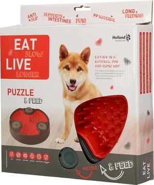 Eat Slow Live Longer voerbak Puzzle and Feed red